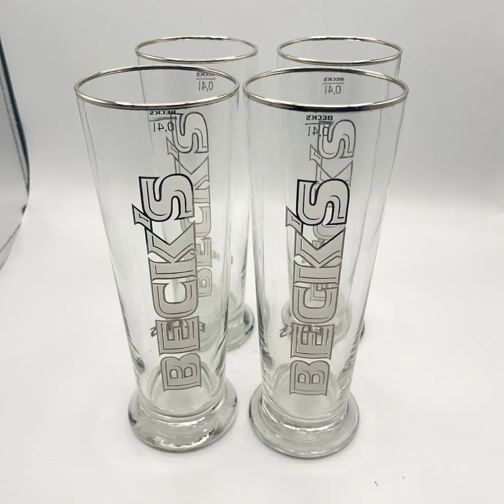 BECK’S Set Of 4 Beer Glasses 0.4L Bar Pub Tall Glass Becks